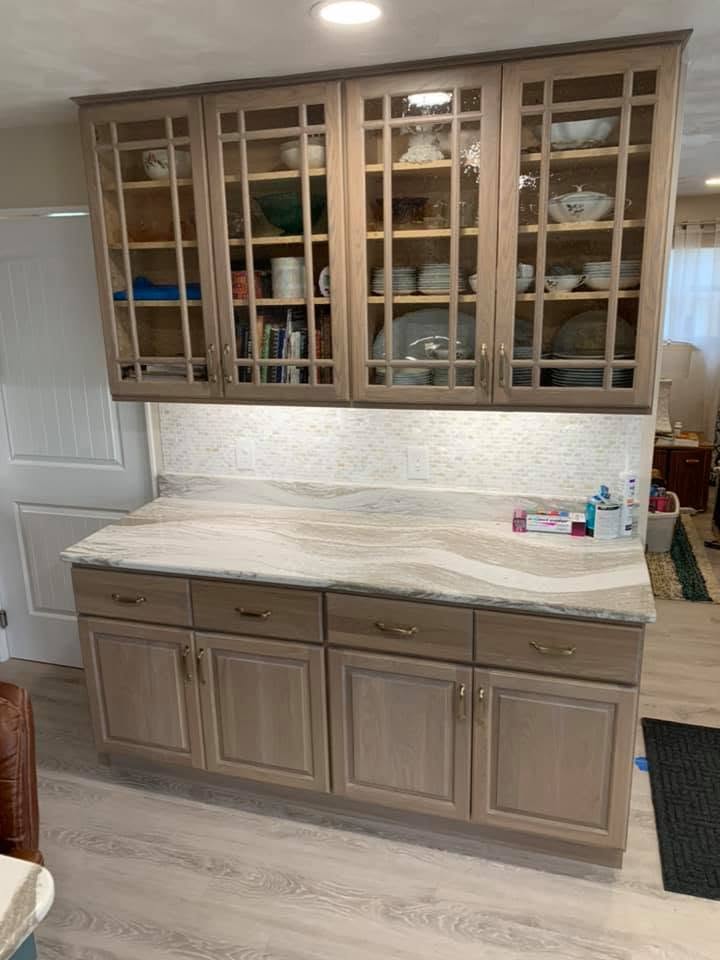 Glass-front cabinet and countertop detail